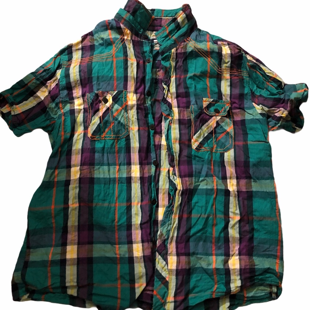 Multi colored short sleeve flannel